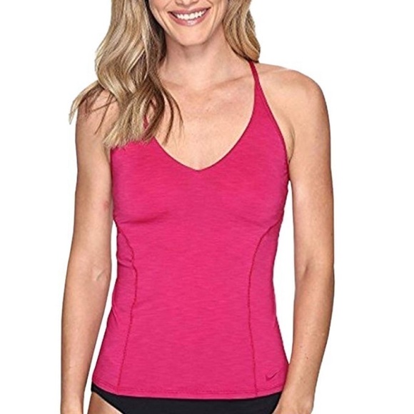 Nike Iconic Heather Sport Fuchsia Swim Tankini Top - Picture 1 of 6
